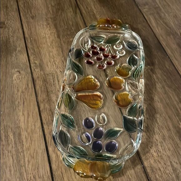 Elegant Glass Art garden harvest fruit and cheese glass serving tray - Picture 1 of 6